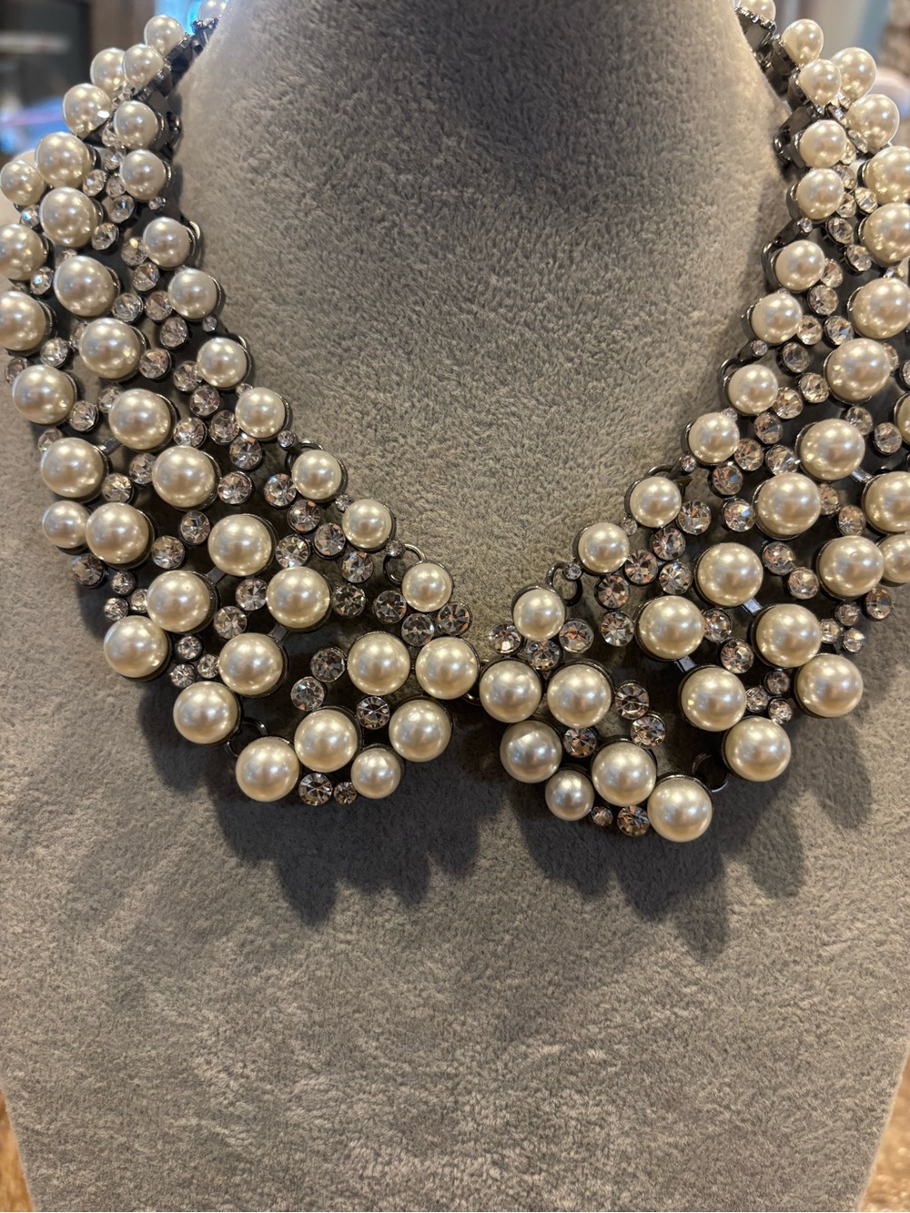 Pearl & Crystal Statement Collar Necklace in Cream